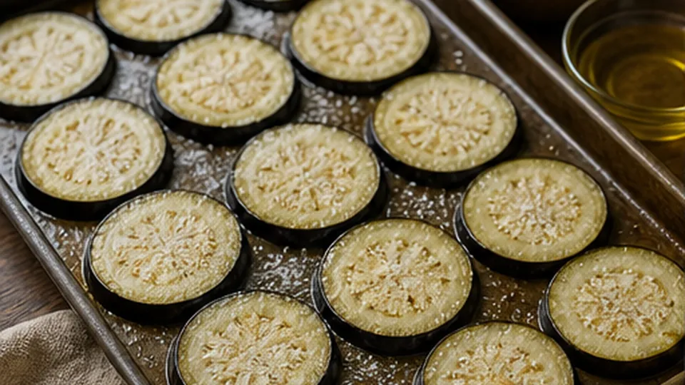 Salt and oil the eggplant for Eggplant Lentil Moussaka