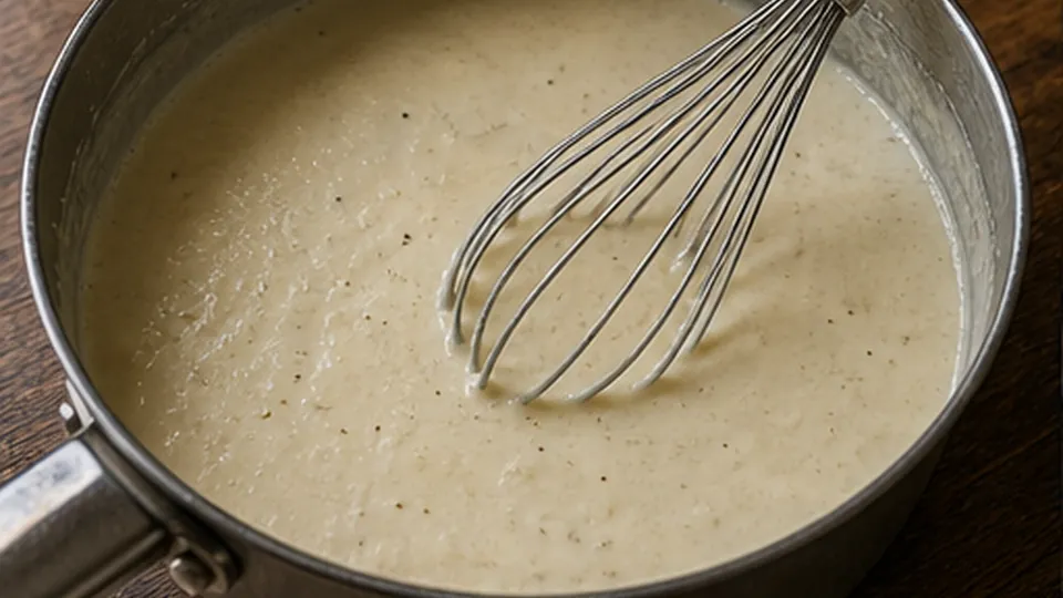 Make the Parmesan béchamel for Eggplant Lentil Moussaka