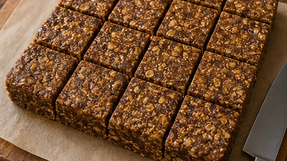Chill, then cut bars for Fig Walnut Oat Fridge Bars