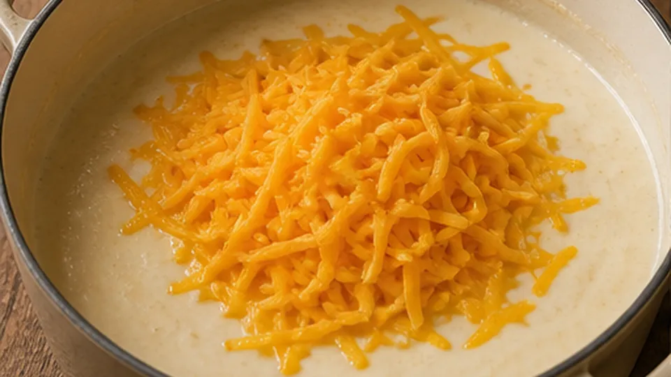 Melt the cheddar off heat for Freezer Cauliflower Mac and Cheese Bake