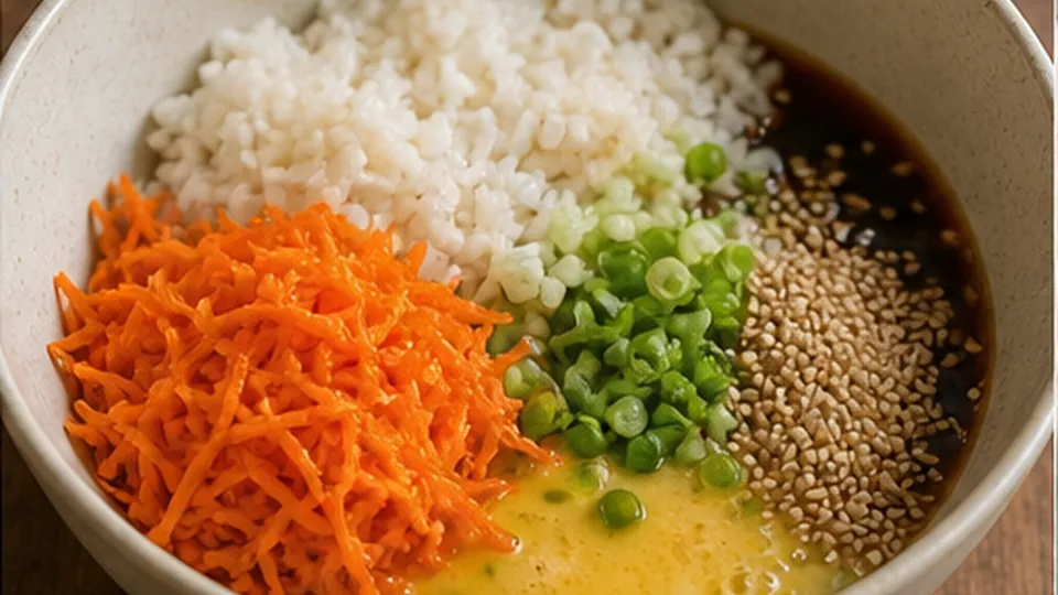 Mix the rice binder for Freezer Chicken Carrot Rice Patties
