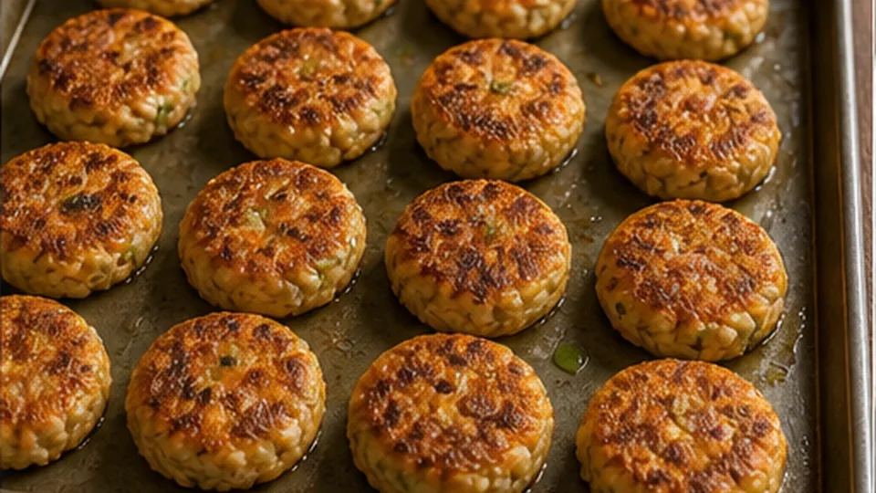Bake and turn once for Freezer Chicken Carrot Rice Patties