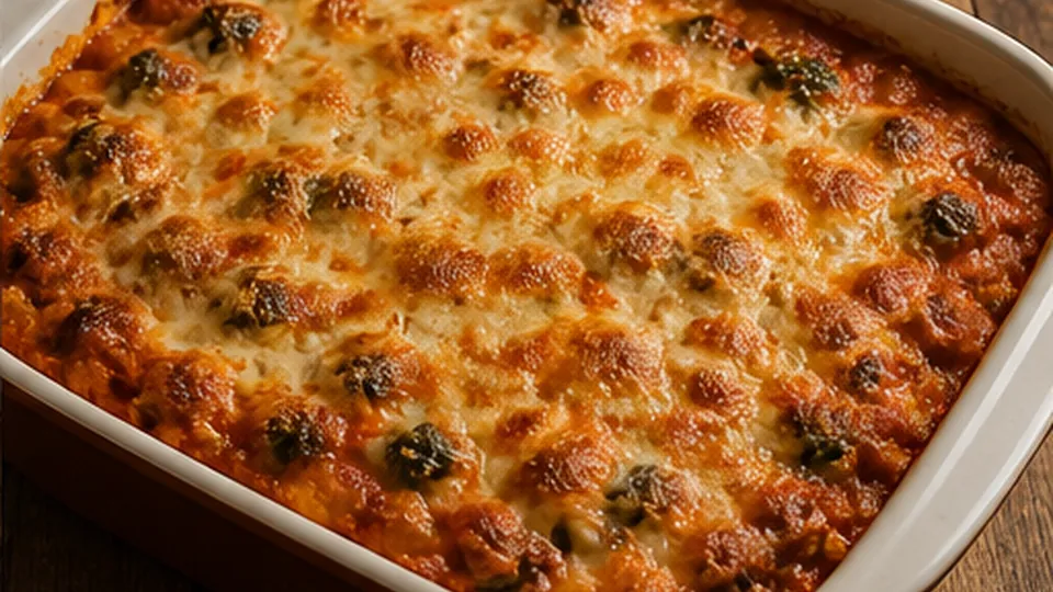Bake until the center bubbles for Freezer Sausage Kale Gnocchi Gratin