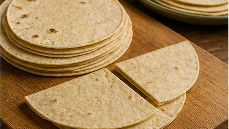 Soften and cut tortillas for Freezer Vegetable Enchilada Verde Bake