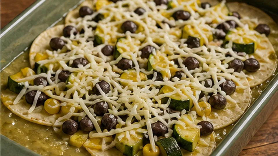 Build the first layer for Freezer Vegetable Enchilada Verde Bake