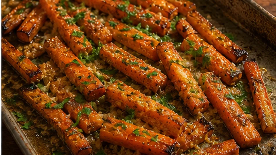 Finish with parsley and lemon for Garlic Parmesan Roasted Carrots