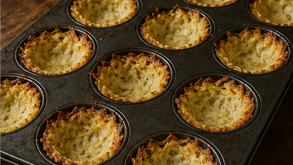 Bake the shells until gold for Green Chile Potato Brunch Cups