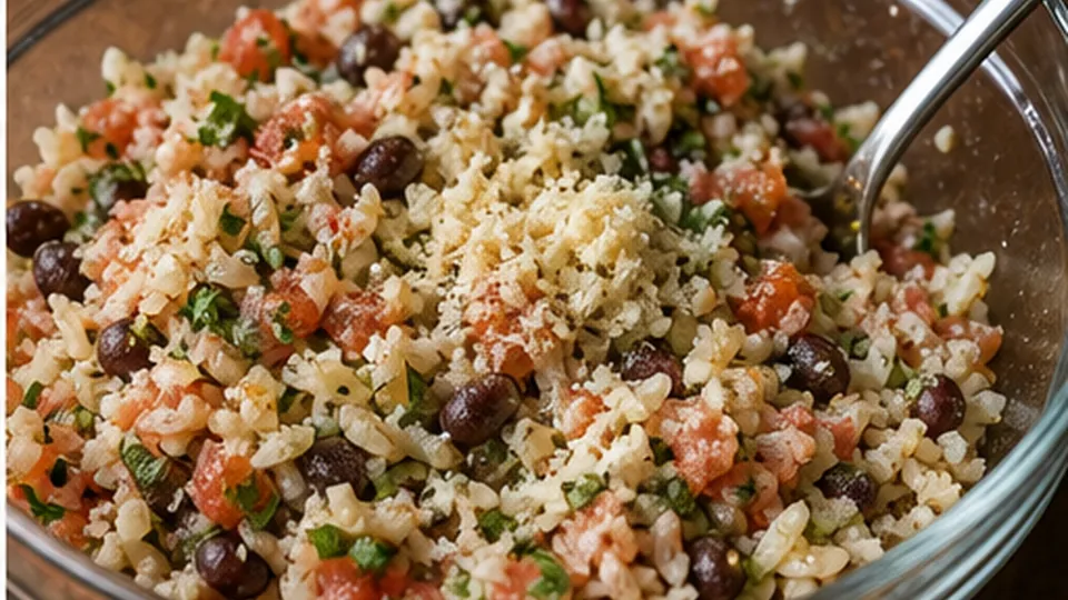 Mix the rice filling for Herbed Rice Stuffed Tomatoes