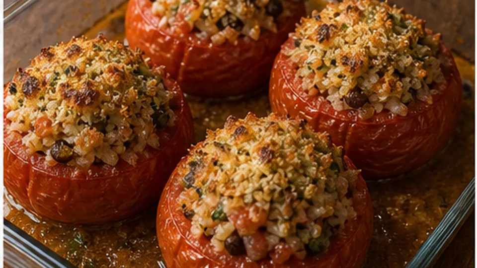 Bake until filling is hot for Herbed Rice Stuffed Tomatoes