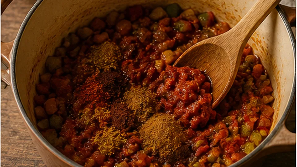Bloom the taco spices for High-Fiber Lentil Taco Soup