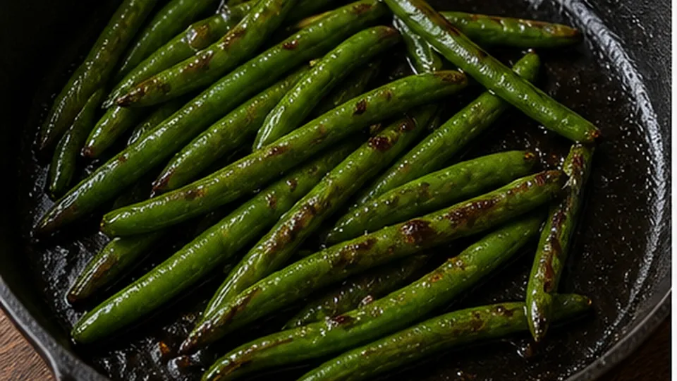 Blister the green beans for Honey Garlic Pork Chops with Green Beans
