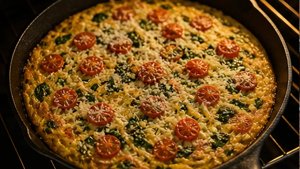 Top and bake through for Leftover Spaghetti Frittata