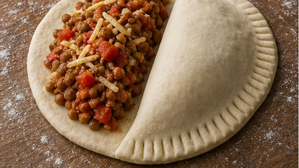 Fill, fold, and crimp for Lentil Pizza Pockets