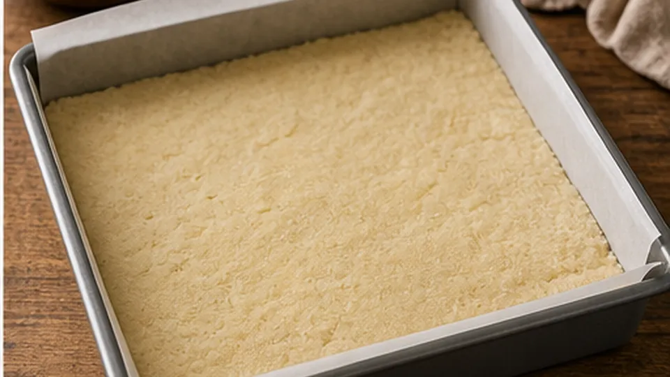 Press the shortbread base for Lime Coconut Shortbread Bars