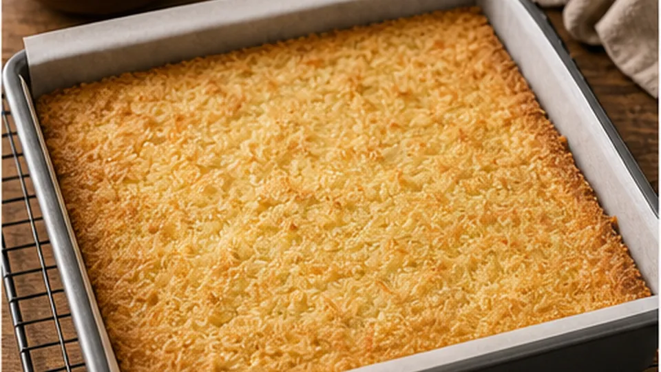 Bake until golden and set for Lime Coconut Shortbread Bars