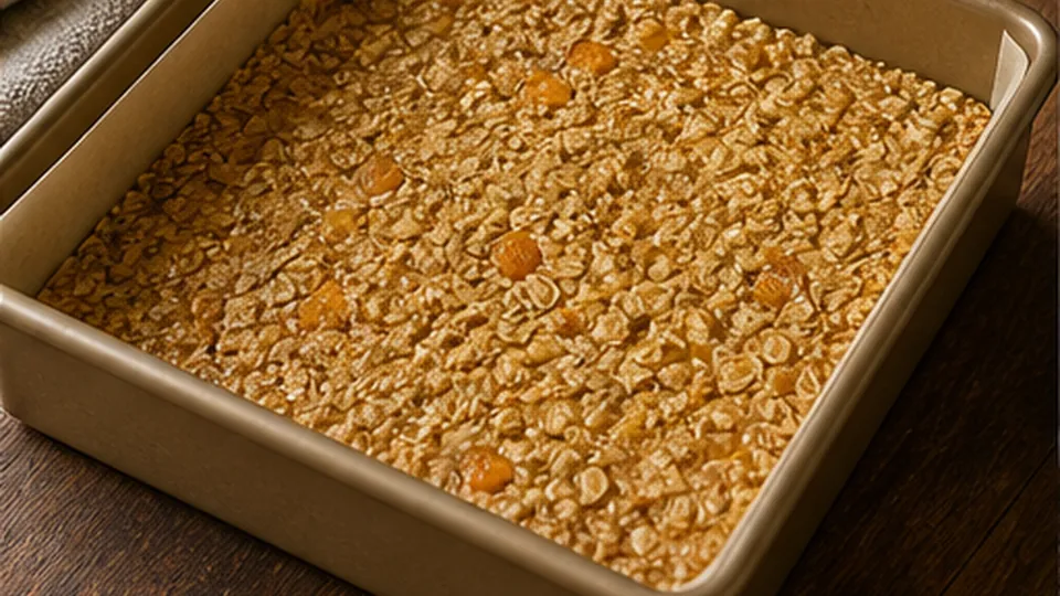 Press firmly into the pan for Mango Lime Oat Fridge Squares
