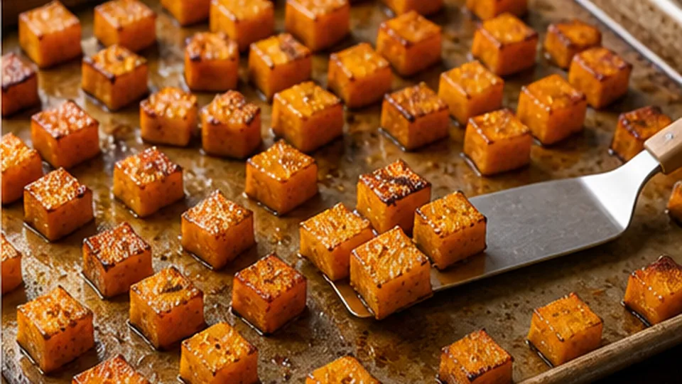 Roast and turn the cubes for Maple Chili Roasted Squash