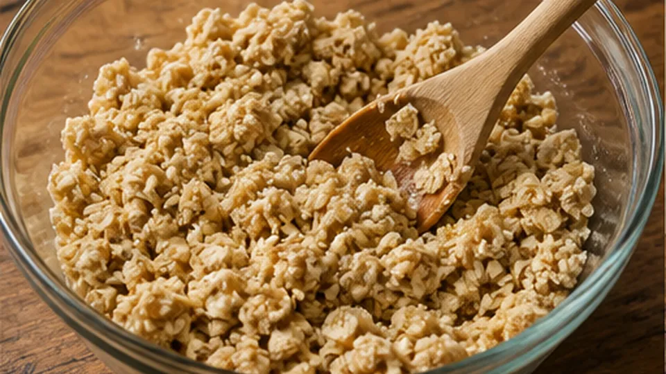 Mix the oat crumble base for Mixed Berry Oat Breakfast Bars