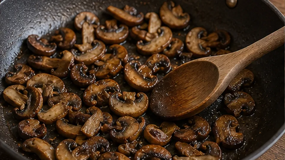 Brown the mushrooms dry for Mushroom Barley Lunch Jars