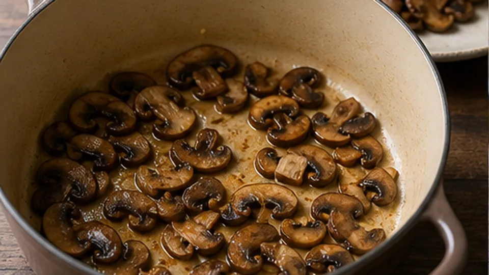 Brown mushrooms in batches for Mushroom Barley Soup