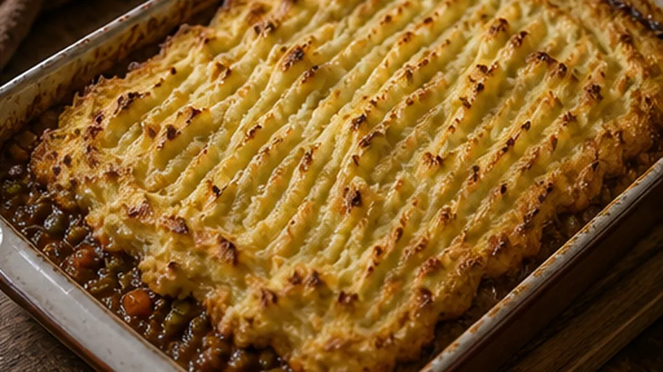 Bake until the edges bubble for Mushroom Lentil Shepherd’s Pie