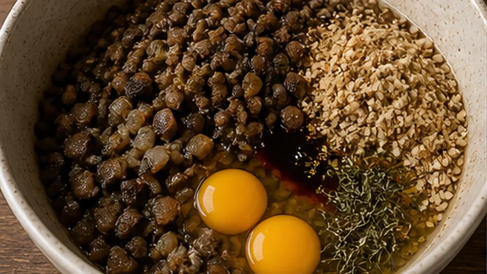 Bind and pack the loaf for Mushroom Walnut Lentil Loaf