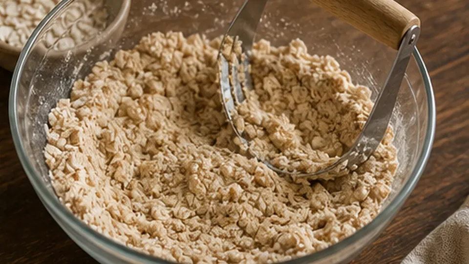 Rub butter into the crumb for Peach Oat Crumble Cups