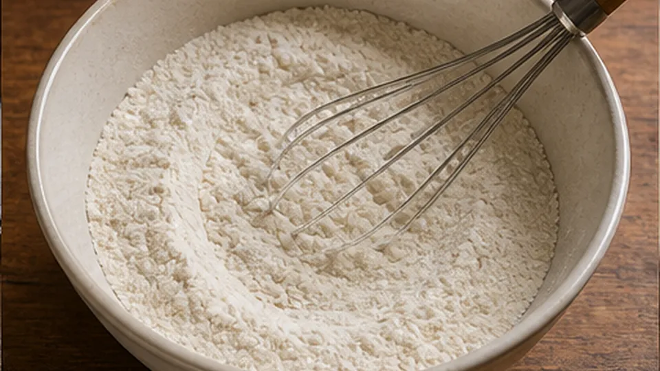 Whisk the dry ingredients for Peach Ricotta Breakfast Cake