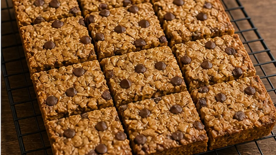 Cool fully before cutting for Peanut Butter Banana Oat Bars