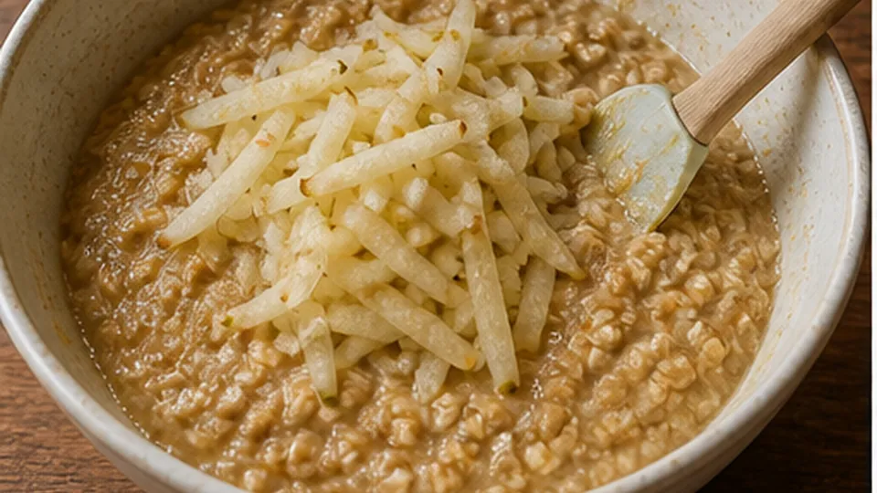 Fold in grated pear for Pear Cardamom Baked Oat Squares