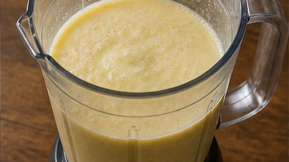Blend the coconut base for Pineapple Coconut Rice Pudding Pops