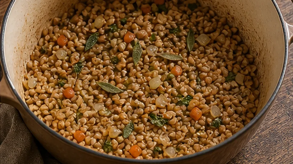 Toast farro with sage for Pork Sage Apple Farro Soup