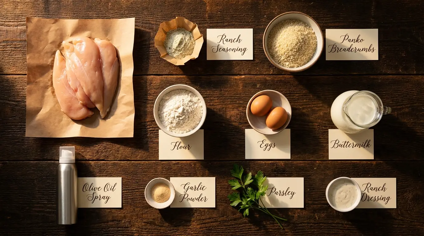 All ingredients for Ranch Chicken Tenders, labeled