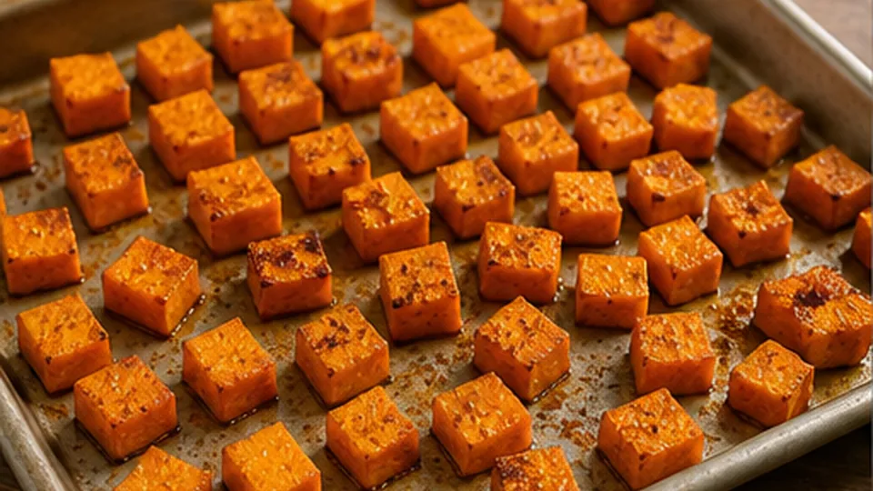 Roast the sweet potato cubes for Roasted Sweet Potato Kale Salad