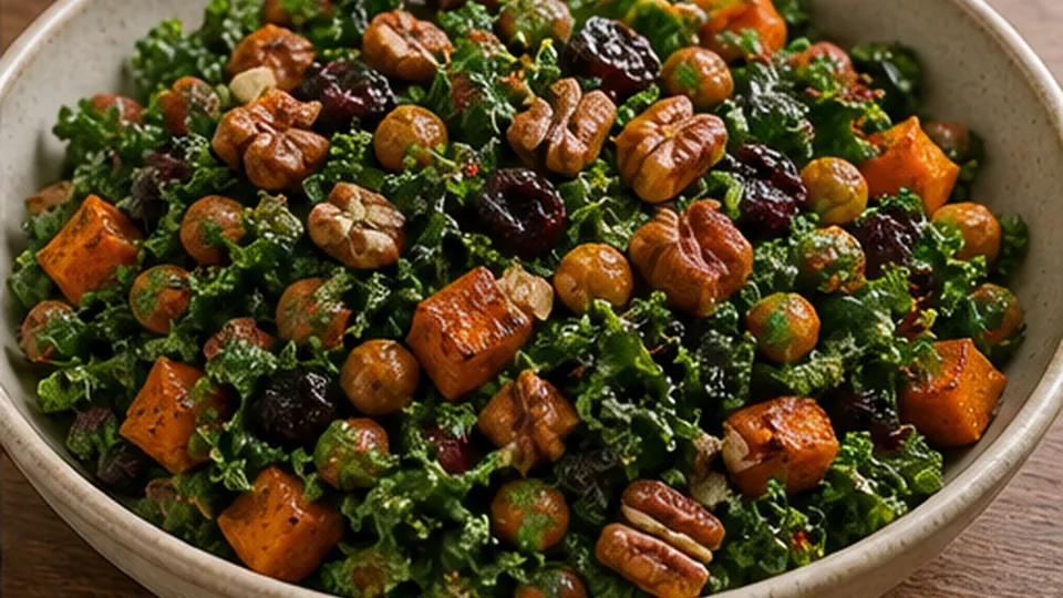 Add pecans at the table for Roasted Sweet Potato Kale Salad
