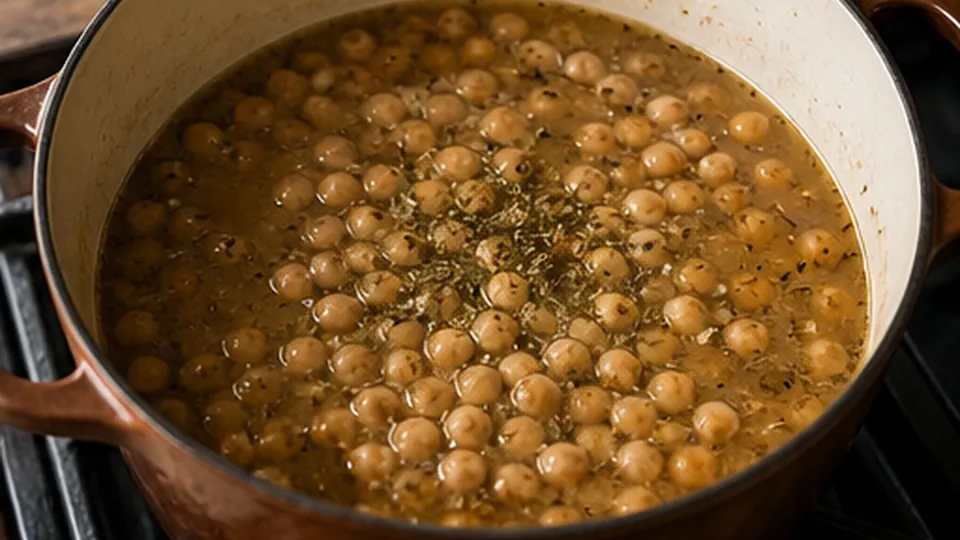 Simmer the chickpea base for Roasted Tomato Chickpea Soup