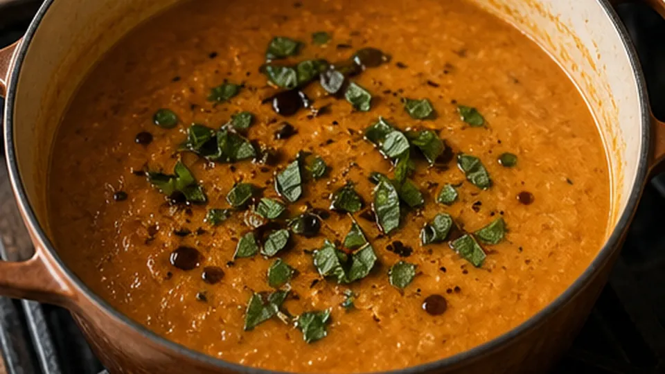 Finish with vinegar and basil for Roasted Tomato Chickpea Soup