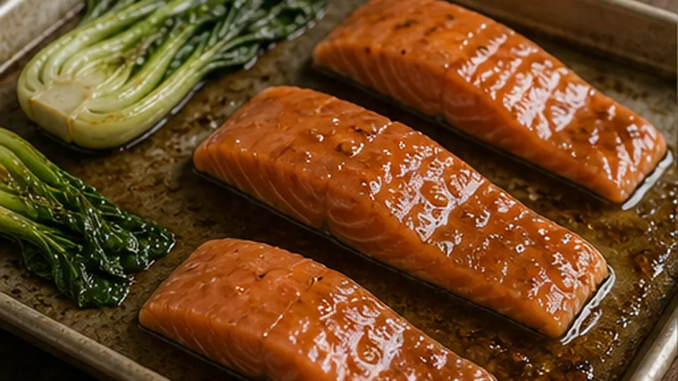 Glaze and roast the salmon for Salmon Miso Noodle Bowls
