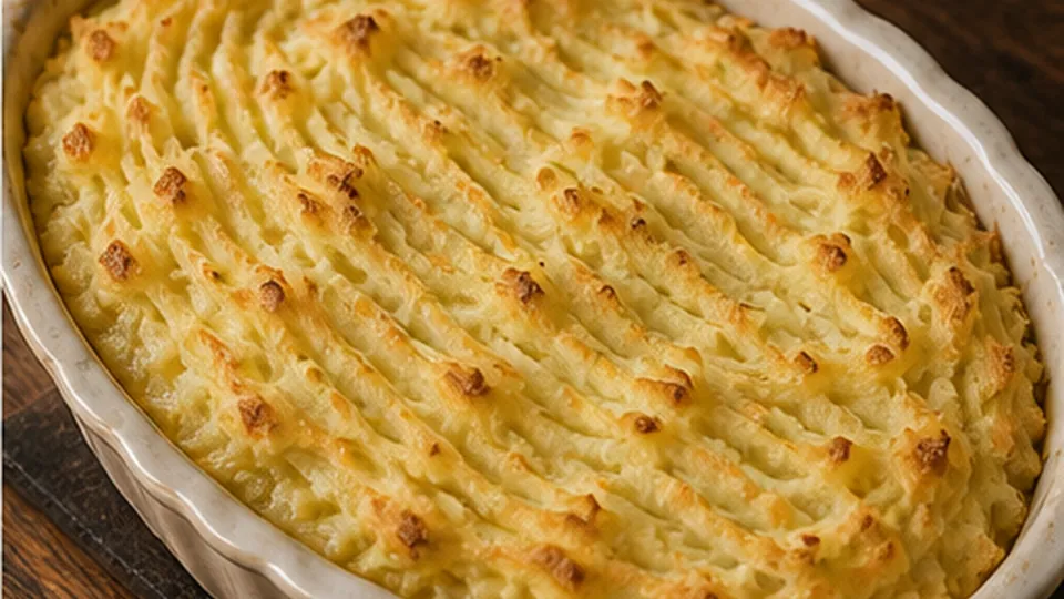 Top, bake, and rest for Salmon Potato Pea Pie