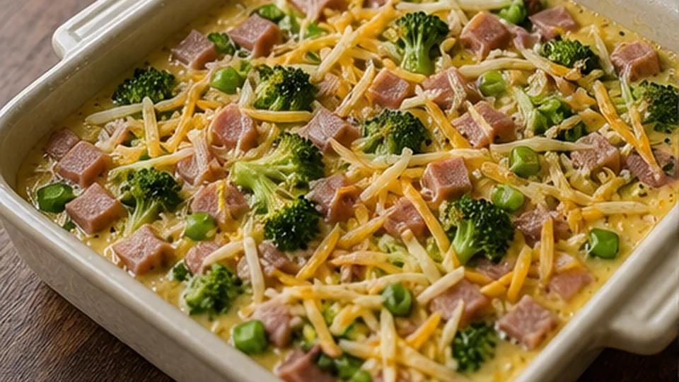 Layer the fillings evenly for Savory Ham Broccoli Breakfast Squares
