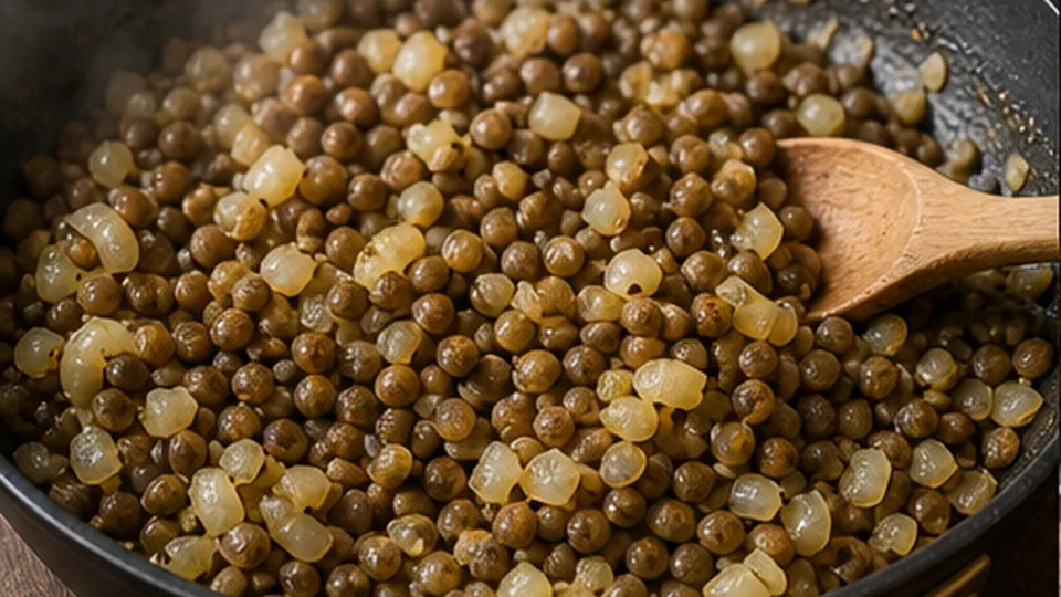 Soften onion, warm lentils for Savory Lentil Breakfast Bowls