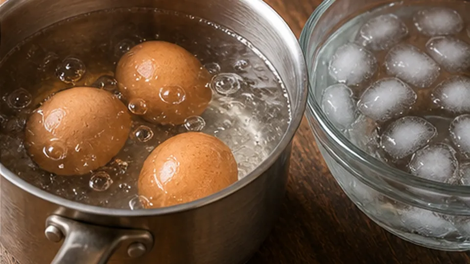 Cook the jammy eggs for Savory Lentil Breakfast Bowls