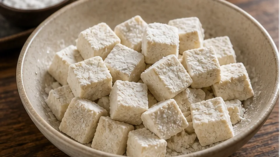 Press and coat the tofu for Sesame Tofu Broccoli Bowls