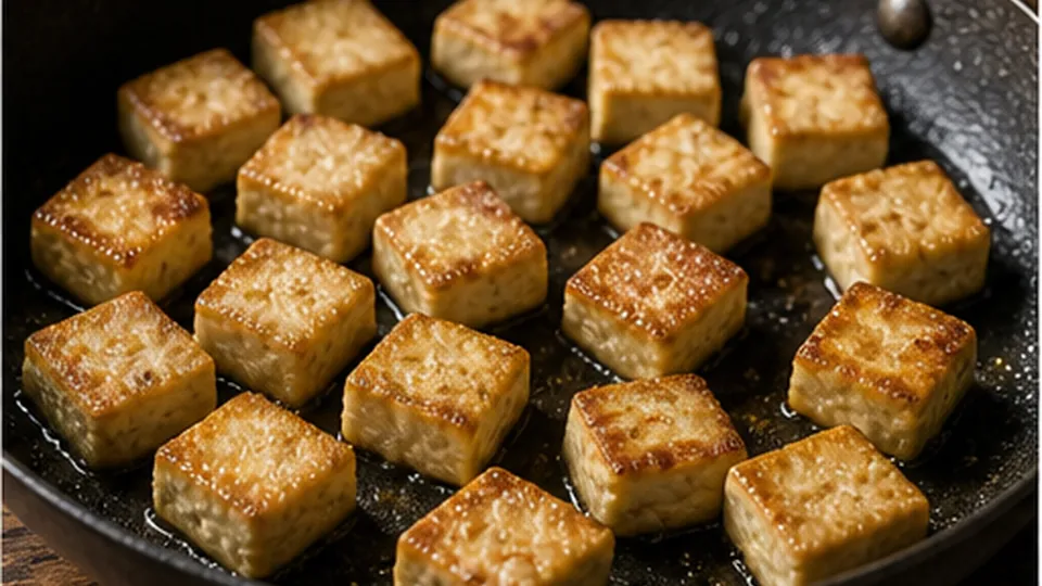 Sear the tofu cubes for Sesame Tofu Broccoli Bowls