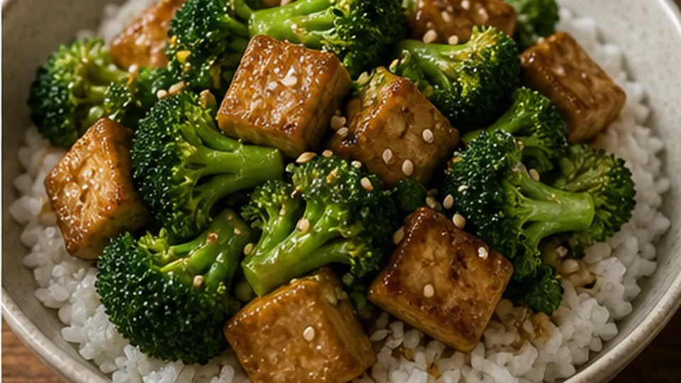 Toss and serve over rice for Sesame Tofu Broccoli Bowls