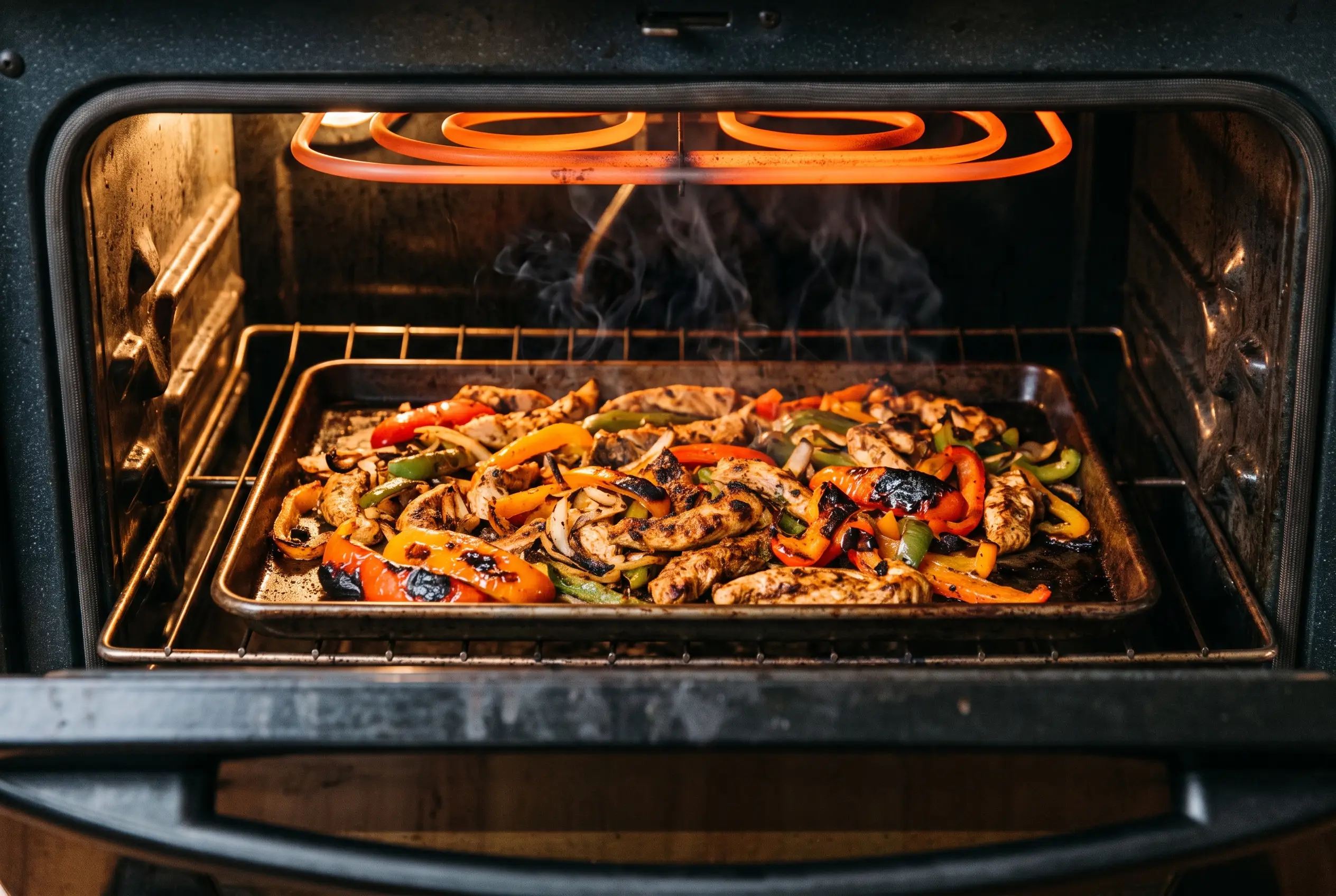 Step 4 of sheet pan chicken fajitas