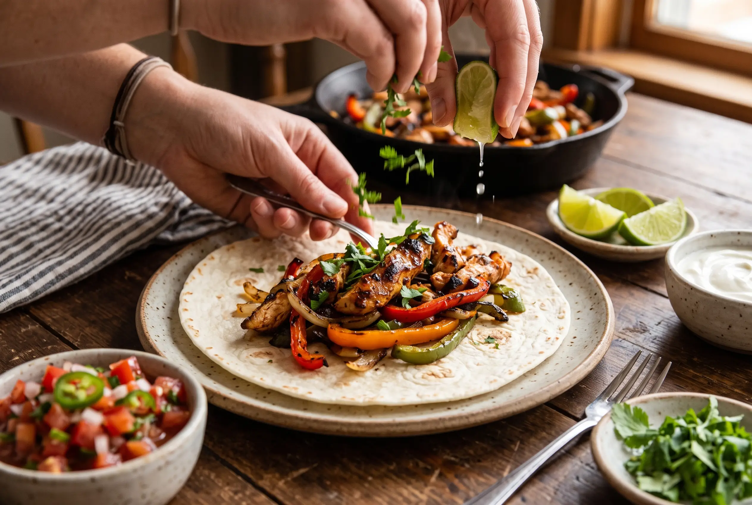 Step 6 of sheet pan chicken fajitas