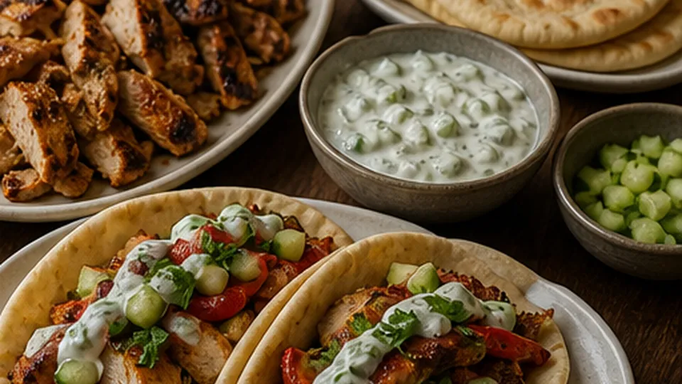 Rest, then build the plates for Sheet-Pan Chicken Shawarma with Yogurt Sauce