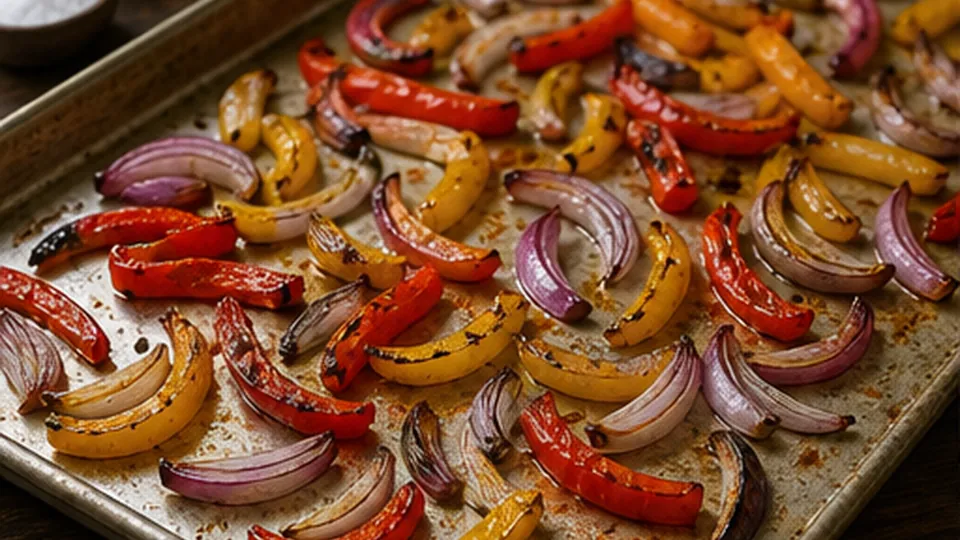 Roast the peppers first for Sheet-Pan Shrimp Tacos with Lime Slaw
