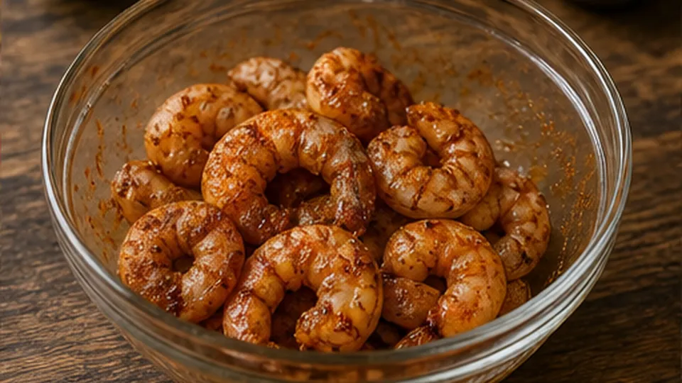 Dry and spice the shrimp for Sheet-Pan Shrimp Tacos with Lime Slaw